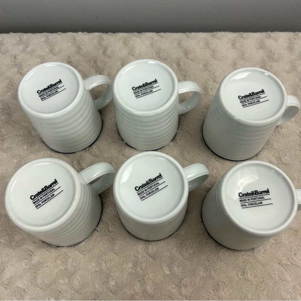 Crate & Barrel Roulette Blue Coffee Mug Set of 6 White Spal Porcelain Portugal